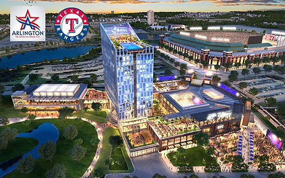 Hotel development rendering with current ballpark